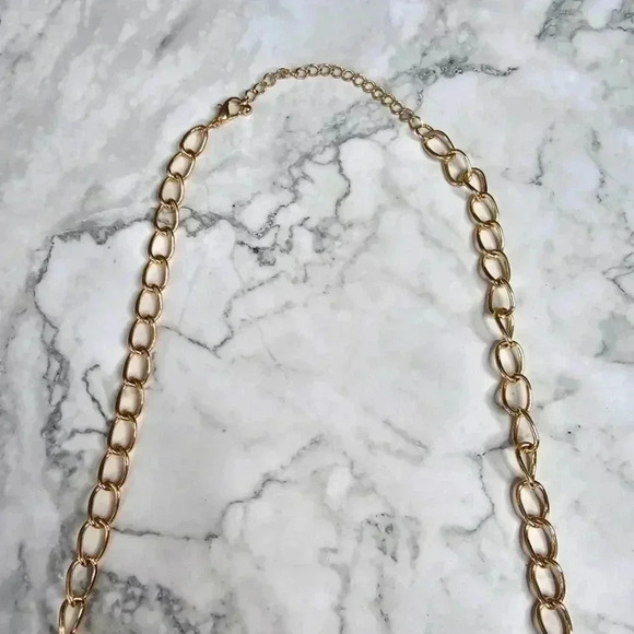 Green Leaf Gold Rhinestone Gem Chain Link Multicolor Statement Necklace - Picture 3 of 3